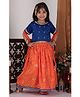 Kinder Kids Sleeveless Floral Embroidered & Gota Lace Embellished Choli & Lehenga With Dupatta Set - Orange & Blue