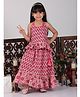 Kinder Kids Sleeveless Floral Motif Printed & Gota Lace Embellished Choli With Coordinating Lehenga - Pink