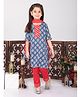 Kinder Kids Three Fourth Sleeves Floral Motif Printed & Gota Lace Embellished Kurta & Pant With Dupatta - Blue & Red