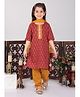 Kinder Kids Three Fourth Sleeves Floral Motif Printed & Sequin Embellished Kurta & Pant With Dupatta Set - Red & Yellow