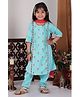 Kinder Kids Three Fourth Sleeves Floral  Embroidered & Gota Lace Embellished Kurta & Pant With Dupatta Set - Sky Blue