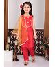 Kinder Kids Sleeveless Motif Embroidered & Gota Lace Embellished Kurta & Pant With Dupatta - Red