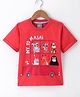 Little Kangaroos Cotton Knit Half Sleeves T-Shirt Animal Print - Red