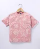 Little Kangaroos Cotton Knit Half Sleeves T-Shirt Leaf Print - Chalk Pink