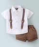 Little Kangaroos Cotton Woven Half Sleeves Solid Color Shirt and Shorts Set with Suspender - White