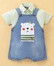Little Kangaroos Cotton Knit Dungaree with Half Sleeves Shirt & Teddy Applique - Light Blue
