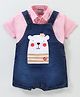 Little Kangaroos Cotton Knit Dungaree with Half Sleeves Shirt & Teddy Applique - Dark Blue