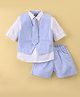 Little Kangaroos Cotton Knit Full Sleeves Striped Party Suit - Sky Blue
