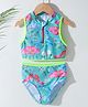 Pine Kids Sleeveless Two Piece Swimsuit with Butterfly Print - Green