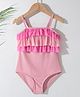 Pine Kids Sleeveless V Cut Swimsuit with Frill Detailing - Pink