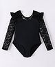 Pine Kids Full Sleeves V Cut Swimsuit With Frill Detailing - Black