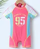 Pine Active Half Raglan Sleeves Legged Swimsuit with Text Print  - Pink