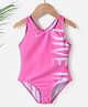 Pine Active Sleeveless  V Cut Swimsuit with Text Print - Pink
