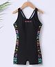 Pine Active Sleeveless Racer Back Legged Swimsuit with Text Print - Black