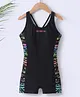 Pine Active Sleeveless Racer Back Legged Swimsuit with Text Print - Black
