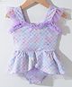 Kookie Kids Frill Sleeves Printed Frock Swimsuit  -  Purple