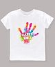 KAVEE Pure Cotton Holi Theme Half Sleeves Happy Holi Text Printed Tee - White
