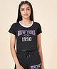 Coolsters by Pantaloons Half Sleeves New York Text Printed Top - Black