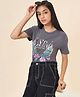Coolsters by Pantaloons Half Sleeves Flying High Text & Floral Printed Tee - Charcoal