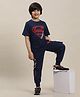 Kidsville DC Comics Featuring Half Sleeves Superman Printed Cotton Tee & Joggers Set - Navy Blue