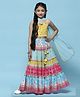 BIBA Sleeveless Smocked Detailed Choli With Abstract Printed Tiered Cotton  Lehenga & Dupatta - Yellow