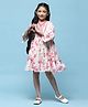 BIBA Three Fourth Sleeves Floral Printed Cotton Tiered Dress - Pink