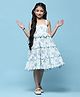 BIBA Sleeveless  Floral Printed Cotton Tiered Dress - White