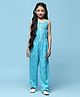 BIBA Sleeveless Mirror Work Embellished & Floral  Printed Cotton Jumpsuit -  Blue
