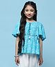 BIBA Half Sleeves Floral Printed Rayon Top - Blue