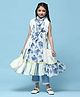BIBA Sleeveless Floral Printed & Lace Embellished Kurta & Pant With Dupatta Set - White