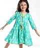 Babyhug Cotton Woven Cambric Printed Ethnic Dress with Three Fourth Sleeves Floral Printed Border Jacket - Green