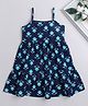 The Magic Wand  Sleeveless Floral Motif Printed Tiered Fit & Flare Cotton Dress - Navy Blue