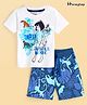 HoneyHap Disney Cotton Knit Half Sleeves T-Shirt & Shorts Set With Jungle Book Graphics - White & Blue