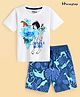 HoneyHap Disney Cotton Knit Half Sleeves T-Shirt & Shorts Set With Jungle Book Graphics - White & Blue