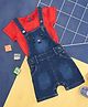 YU by Pantaloons Cat Face Design  Dungaree With Half Sleeves Tee Set - Medium Blue