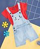YU by Pantaloons Cat Face Design  Dungaree With Half Sleeves Tee Set - Light Blue