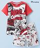 Honeyhap Marvel Cotton Knit Half Sleeves T-Shirt & Shorts Set With Avengers Graphics - Red & Grey