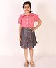 M'andy Half Sleeves Solid Top With Abstract Printed Skirt - Peach