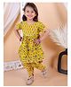 BownBee Pure Cotton Half Sleeves Floral Printed Lace Embellished Kurta & Dhoti Set - Yellow