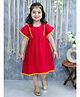 BownBee  Pure Cotton Cap Sleeves Lace Embellished  Summer Dress -Red