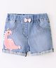 Little Kangaroos Denim Shorts with Dino & Bow Applique - Light Blue