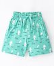 Doreme Single Jersey Knee Length Shorts with Tropical & Text Print - Green