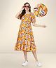 Bella Mama  Woven Ballon Sleeves Maternity Dress With Pocket Floral Print - Yellow