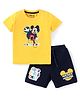 Babyhug Disney Cotton Knit Half Sleeves T-Shirt & Shorts Set With Mickey Mouse Graphics - Yellow