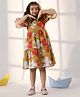 Vastramay Half Sleeves Floral Printed Dress - Mustard Yellow