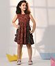 Vastramay Sleeveless Floral Theme Printed Dress - Navy Blue & Rust Red