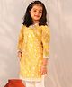 Vastramay Cotton Woven Three Fourth Sleeves Floral Printed Kurti - Yellow