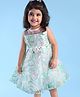 Babyhug Woven Sleeveless Party Wear Fit and Flare Sequinned Dress with Floral Applique - White