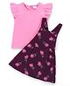 Babyhug Cotton Woven Frill Sleeves T-Shirt With Frock Floral Print - Pink