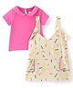 Babyhug Cotton Woven  Printed Frock With Half Sleeves Peter Pan Collar Inner T-Shirt - Pink & Beige